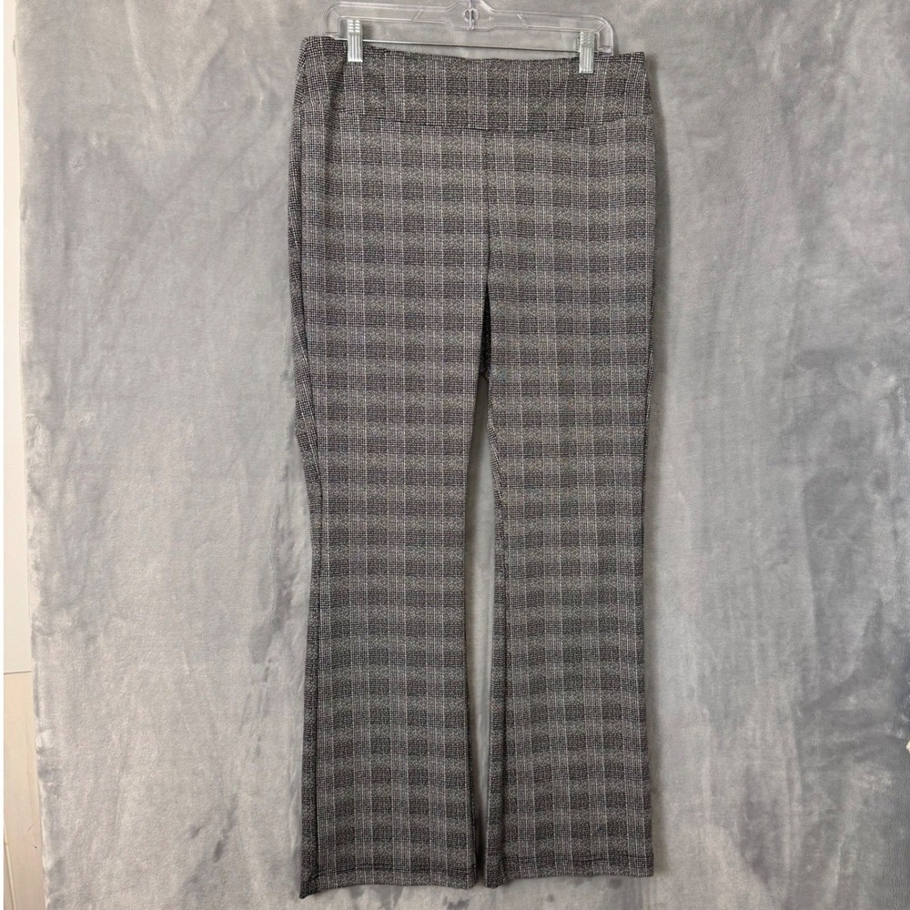 SOHO Apparel Ltd. Plaid Pants Women 1X Black White‎ Stretch Flare Leg Pull On